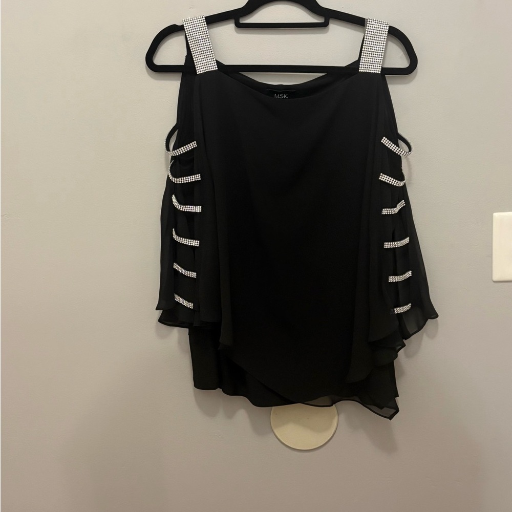 MSK Black Top with Silver Embellished Straps - Picture 13 of 13